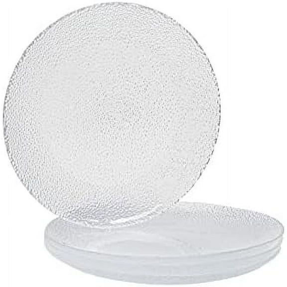 Vikko Salad Plate, Set of 4 Glass Plates, Dessert, Salad, Appetizer Plate, Elegant Textured Glass Design, Stackable 8.5 Inch Plates, Dishwasher Safe