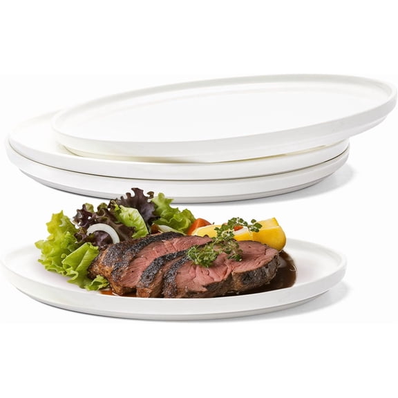 Vikko Salad Plate, Set of 4 White Plates, Bone China, Stackable 10 Inch Dinner Plates, Dishwasher Safe