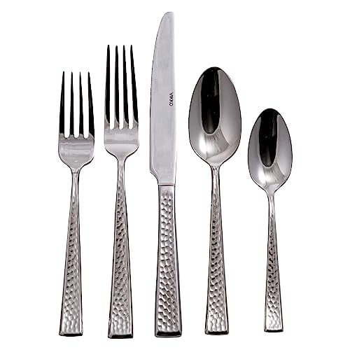 Vikko Silverware Set, Hammered Metal Set of Flatware, Service for 4 Strong and Durable 18/10 Stainless Steel Flatware Set, 20 Piece Set, Dishwasher Safe