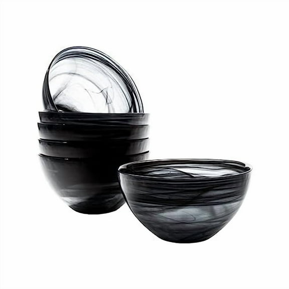 Vikko Soup Bowl, Set of 6 Black Alabaster Bowls, 6" Bowl with Marbelized, Swirl Design, Large 32 Ounce Capacity, Dishwasher Safe