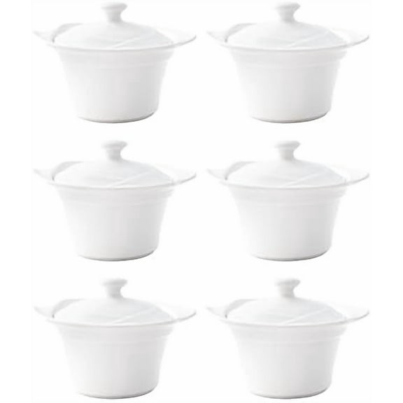 Vikko Soup Crocks With Lids,Tall 8.5 Ounce White Soup Bowl with Cover, Set of 6 Soup Dishes, Dishwasher Safe, Sturdy Design