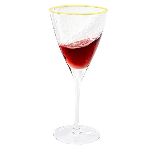 Vikko Wine Glasses, 11.5 Ounce Decorative Wine Glass, Hammered Glass with Gold Rim Red or White Wine Glass, Set of 4 Elegant Sparkling Wine Glasses