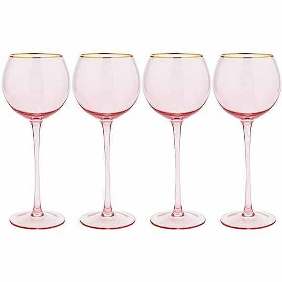 Vikko Wine Glasses, 17 Ounce Pink Wine Glass with Gold Rim, Set of 4 Stemmed Wine Glasses for Red and White Wine, Colored Wine Glasses, Glasses for Wine