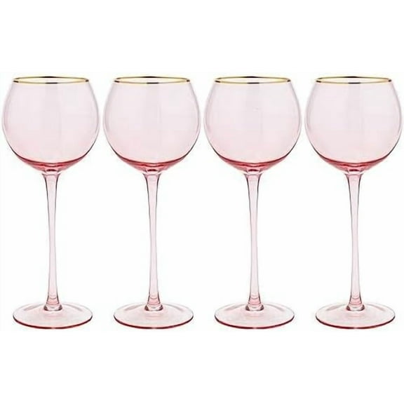 Vikko Wine Glasses, 17 Ounce Pink Wine Glass with Gold Rim, Set of 4 Stemmed Wine Glasses for Red and White Wine, Colored Wine Glasses, Glasses for Wine