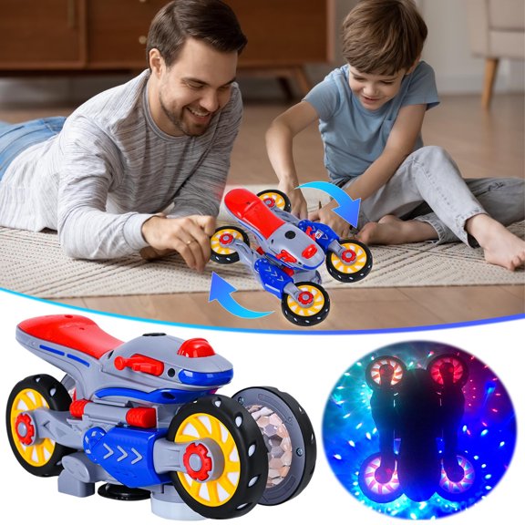 Vikszoy Toys Clearance Children's Stunt Transformation Motorcycle Toy Universal Rotation Music Glowing Boy