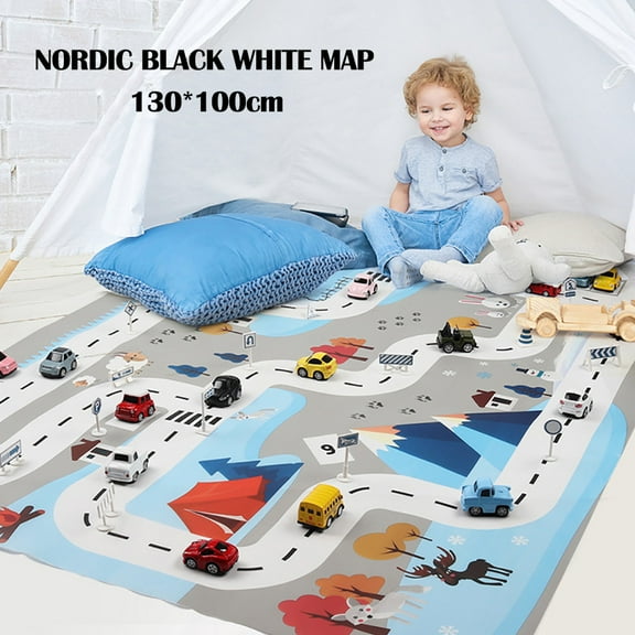 Vikszoy Toys Clearance Kids Play Mat City Road Buildings Parking Map Game Scene Map Educational Toys