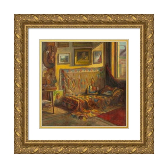 Viktor Kiss 13x12 Gold Ornate Wood Frame and Double Matted Museum Art Print Titled - The Interior of the Artist's Studio (1935-1940)