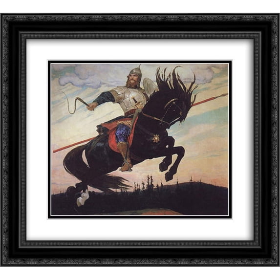 Viktor Vasnetsov 2x Matted 22x20 Black Ornate Framed Art Print 'Knightly Galloping'