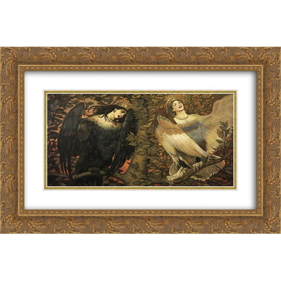 Viktor Vasnetsov 2x Matted 24x18 Gold Ornate Framed Art Print 'Sirin and Alkonost The Birds of Joy and Sorrow'