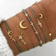 YANDISYDIA Vikudaty 6PCS Boho Beach Bracelet Set For Women Star Moon Shaped Beaded Bracelet Bangle Cuff Bracelet Jewelry Set For Women Girls