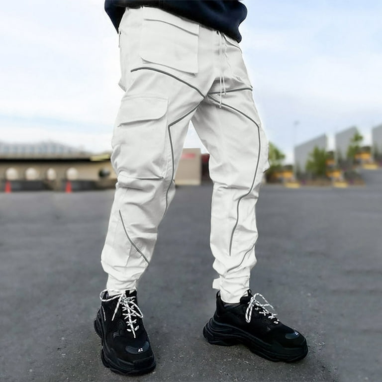Ambcol Men's Jogger Pants Punk Cargo Baggy Techwear Hip Hop Harem Pants  Streetwear Tactical Track Pants White-21X-Small at  Men's Clothing  store