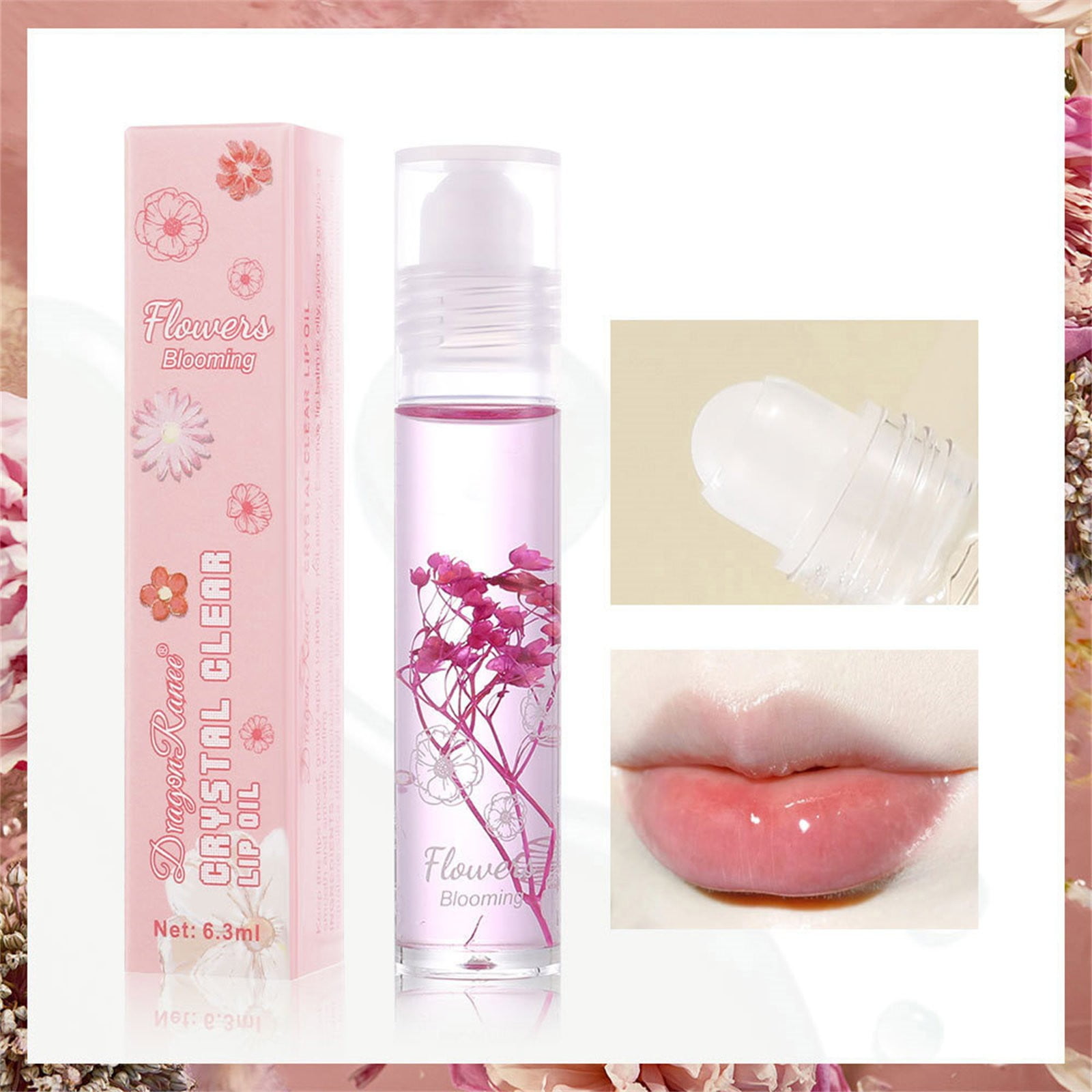 Vikudy Lip Glossesroll On Lip Oil Hydrating Lip Gloss Lip Shine Flower