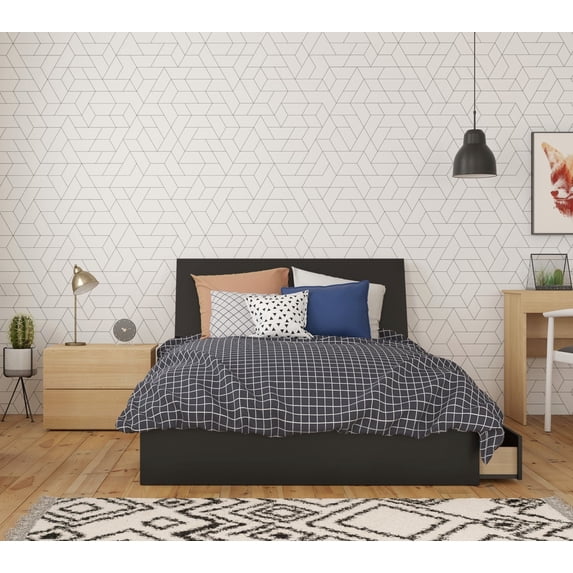 Nexera Vila 3 Piece Bedroom Set, Natural Maple & Black