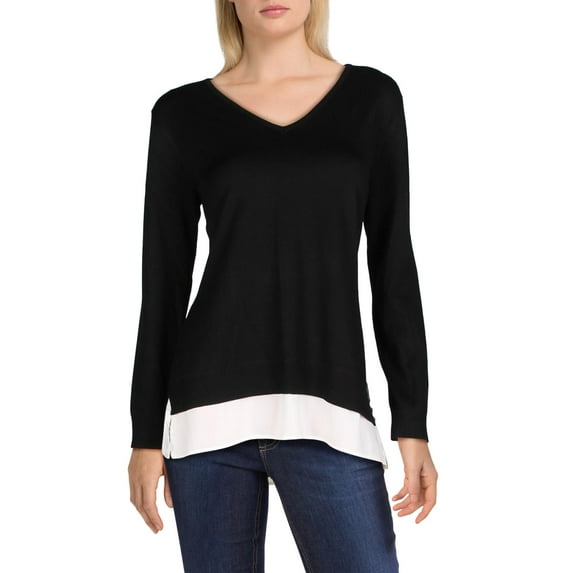 Vila Milano Womens Ribbed Trim Mock Layer Sweater