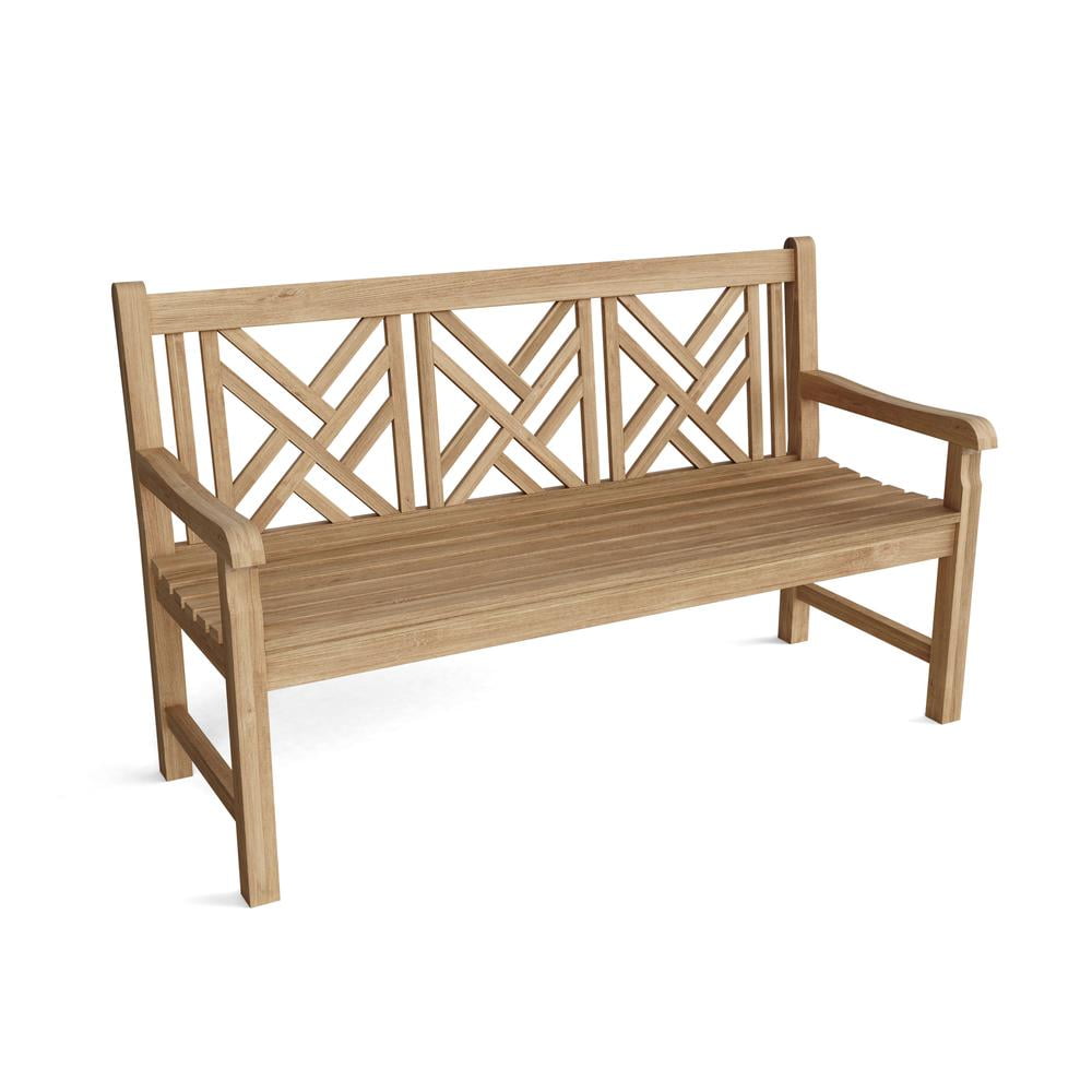 Vilano 3-Seater Smooth Teak Outdoor Bench with Crisscross Back