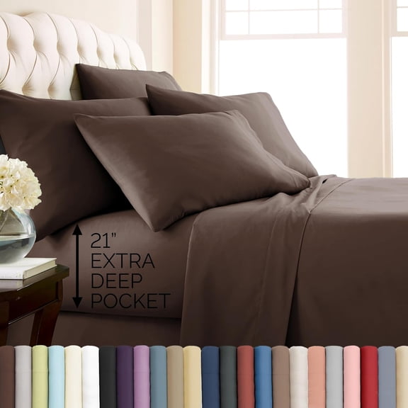 Southshore Fine Linens Vilano Extra Deep Pocket 6-Piece Sheet Set, 110 GSM Microfiber, 21-Inch Deep Pocket, 1 Fitted Sheet, 1 Flat Sheet, 4 Pillowcases, Chocolate Brown, Full