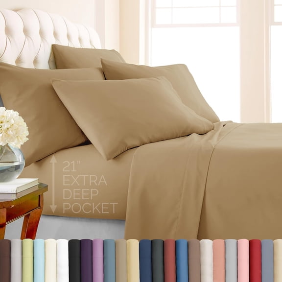 Southshore Fine Linens Vilano Extra Deep Pocket 6-Piece Sheet Set, 110 GSM Microfiber, 21-Inch Deep Pocket, 1 Fitted Sheet, 1 Flat Sheet, 2 Pillowcases, Taupe, Twin