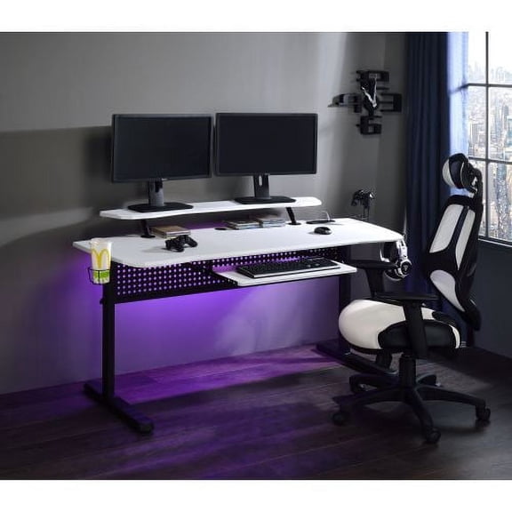 Vildre Gaming Table w/USB Port, Black & White Finish
