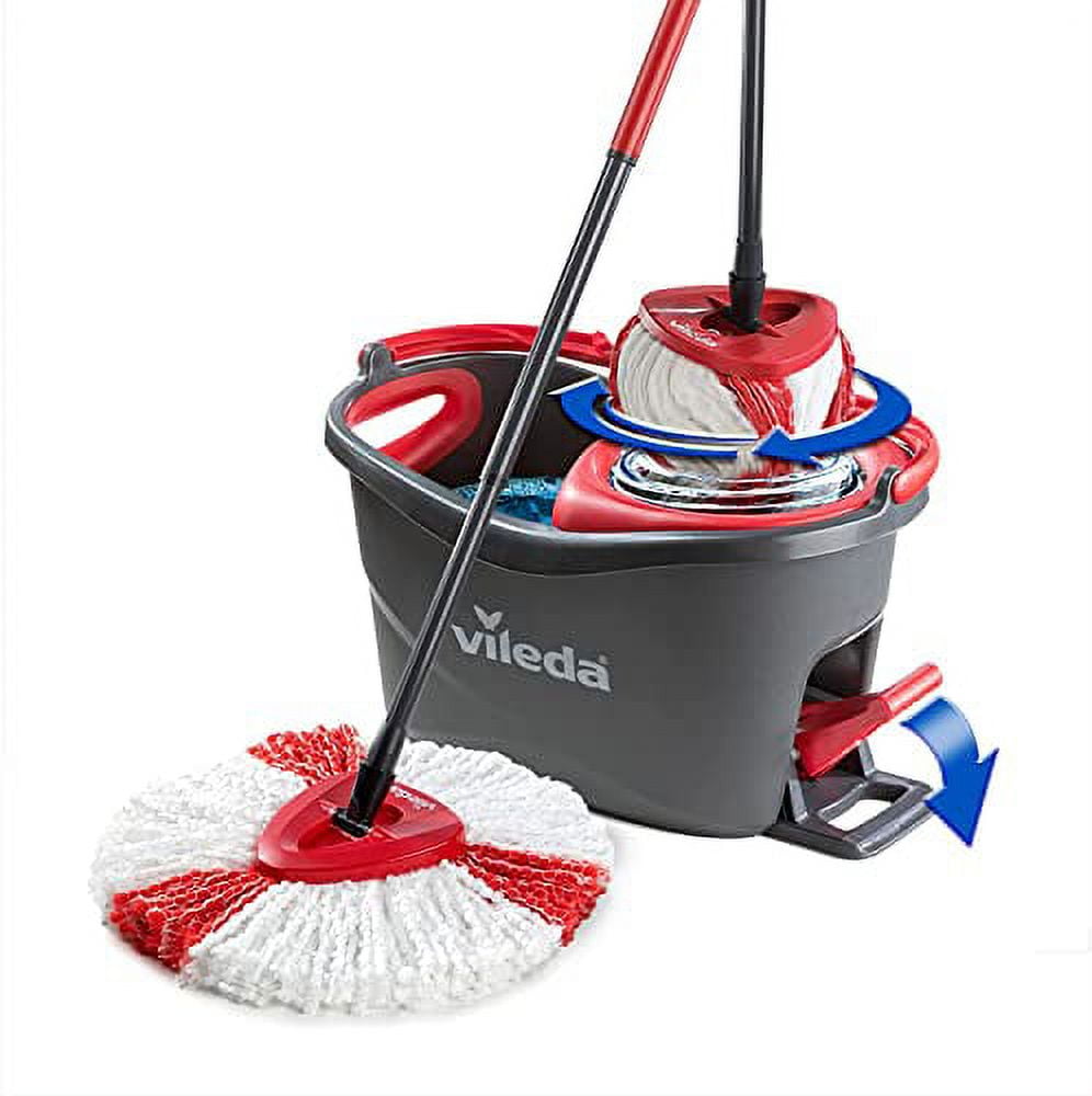 Vileda Wring 27.5 Turbo Bucket Microfibre Grey/Red Mop and X cm, 48.5 Clean Easy X Set, 28 and