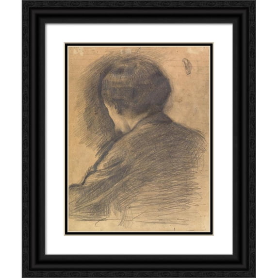 Vilhelm Hammershøi 12x14 Black Ornate Wood Framed Double Matted Museum Art Print Titled: Self-Portrait Seen from Behind (1898)