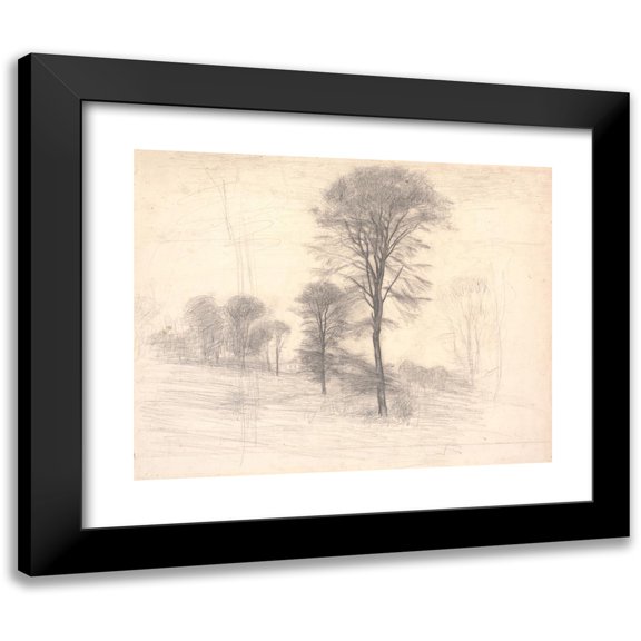 Vilhelm Hammershøi 18x15 Black Modern Framed Museum Art Print Titled - Landscape with Scattered Trees. 'Ryet' by Farum Lake (1896 - 1897)