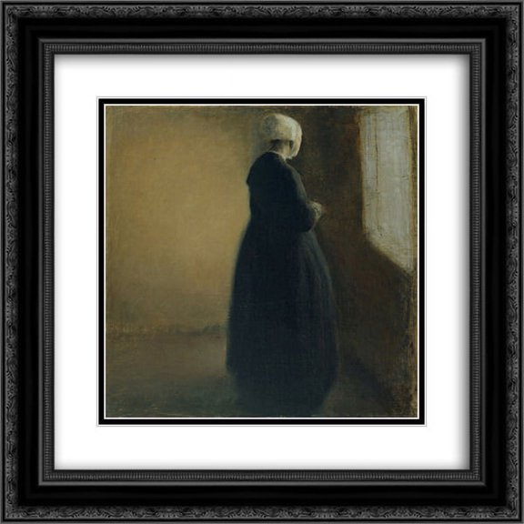 Vilhelm Hammershoi 2x Matted 20x22 Black Ornate Framed Art Print 'An old woman standing by a window'