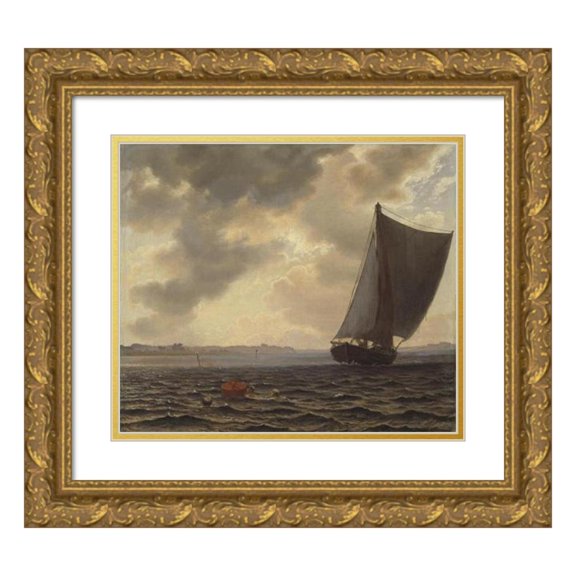 Vilhelm Kyhn 22x20 Gold Ornate Framed and Double Matted Museum Art Print Titled - Sailing Boats in Guldborg Sound (1861)