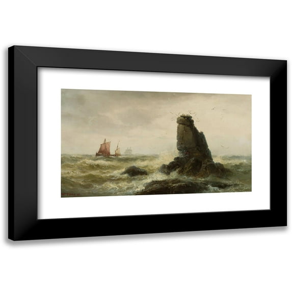 Vilhelm Melbye 24x15 Black Modern Framed Museum Art Print Titled - Marine Landscape with Sail Boats (1868)