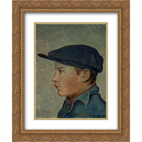 Vilho Lampi 2x Matted 20x24 Gold Ornate Framed Art Print 'Pojan kuva (Eeli Kaitera)'