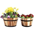 thumbnail image 1 of Villa Acacia Medium Whiskey Barrel Planters, Round Wood Planters, Set of Two, 16 and 13 Inch Diameter, 1 of 9