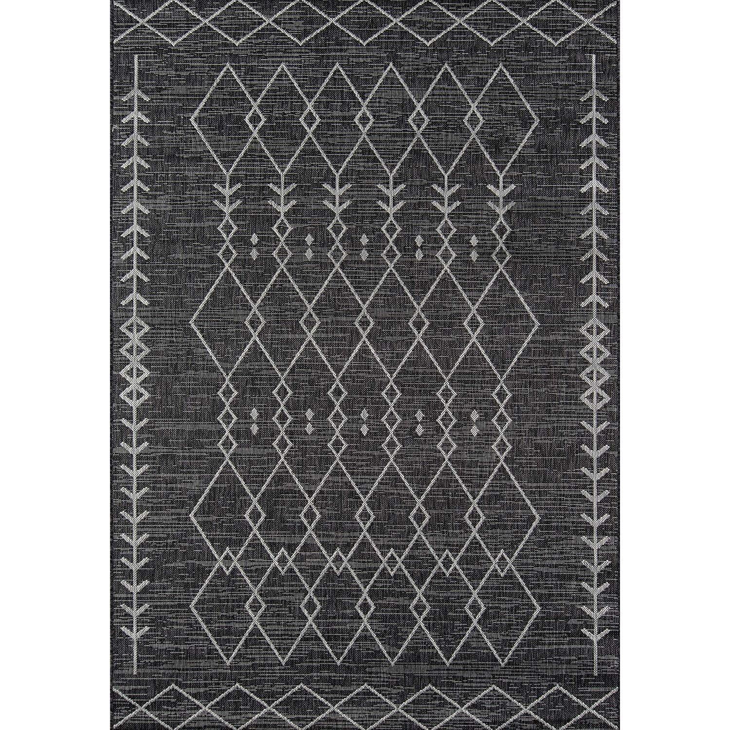 Charcoal Geometric Flat Woven Synthetic Area Rug, 9'3" x 12'6"