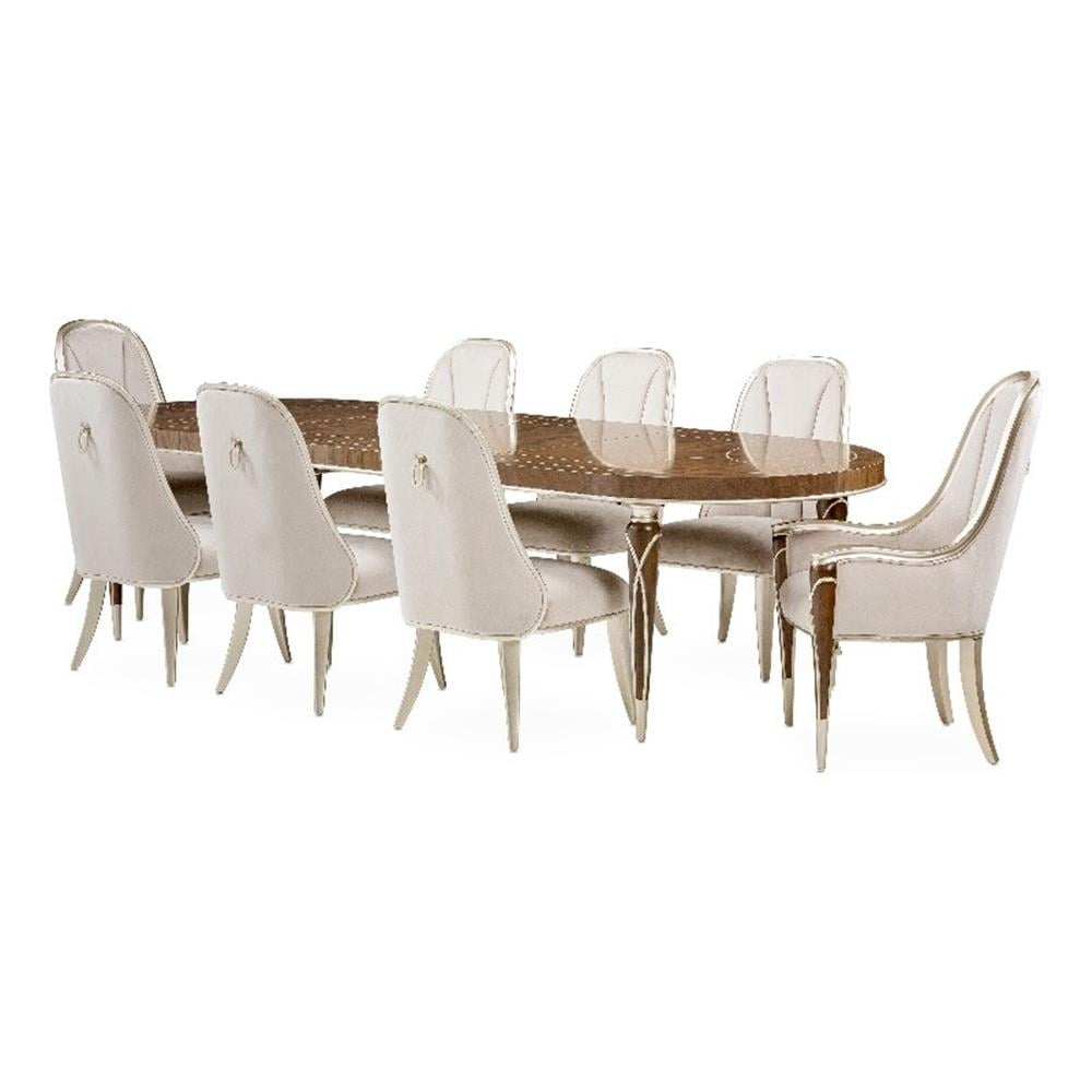 Hazelnut Mahogany 9-Piece Extendable Oval Dining Set with Porcini Velvet Chairs