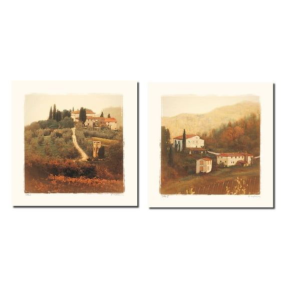 Villa I Lovely, Vintage Italian Vineyard and Villa; Two 12x12 Poster Prints