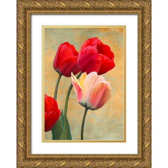 Villa, Luca 11x14 Gold Ornate Wood Framed with Double Matting Museum Art Print Titled - Ruby Tulips