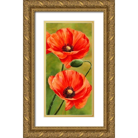 Villa, Luca 18x32 Gold Ornate Wood Framed with Double Matting Museum Art Print Titled - Poppies in the wind II