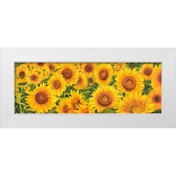 Villa, Luca 18x9 White Modern Wood Framed Museum Art Print Titled - Field of Sunflowers