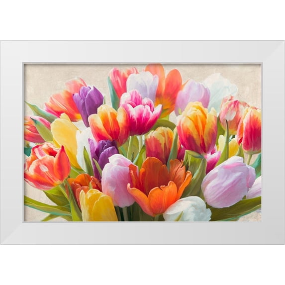 Villa, Luca 32x23 White Modern Wood Framed Museum Art Print Titled - Spring Tulips