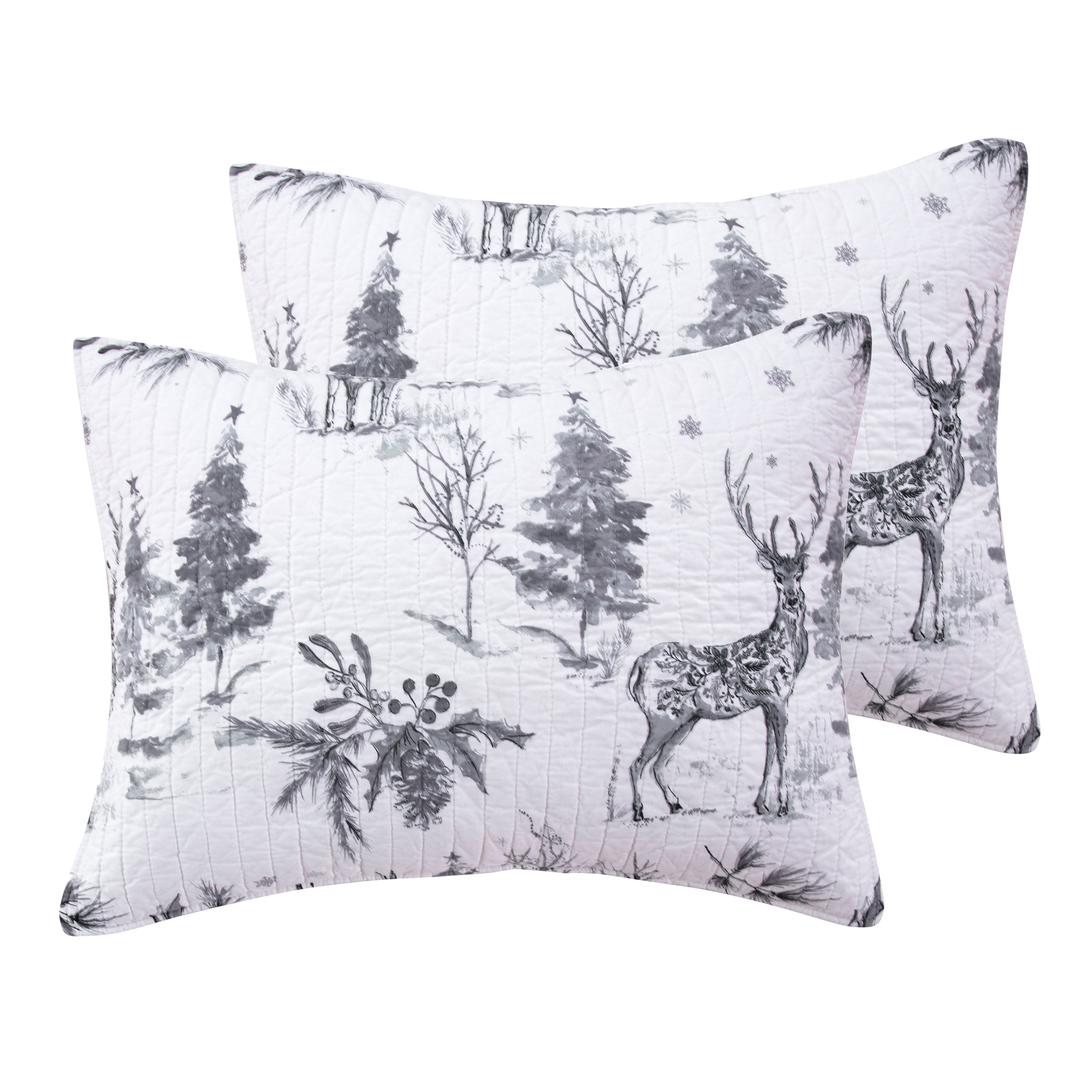 Sleigh Bells Grey Cotton Polyester Standard Shams Set of 2