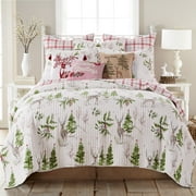 Villa Lugano Sleigh Bells by Levtex Home - Sleigh Bells Quilt - Twin - Christmas Tree and Reindeer - Red Green Grey White - Quilt (68x86in.) - Reversible - Cott