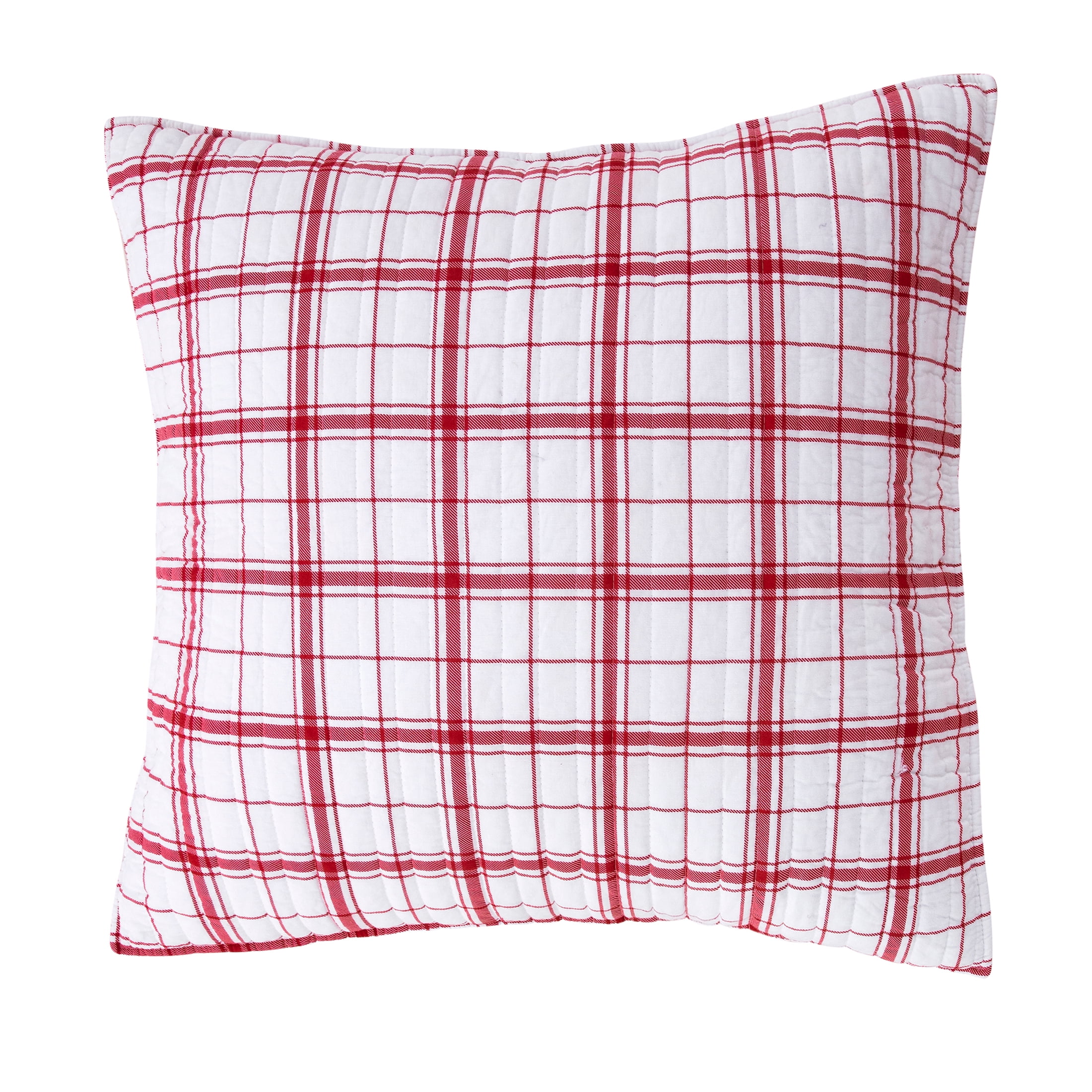 Red and White Plaid Quilted Cotton Euro Sham