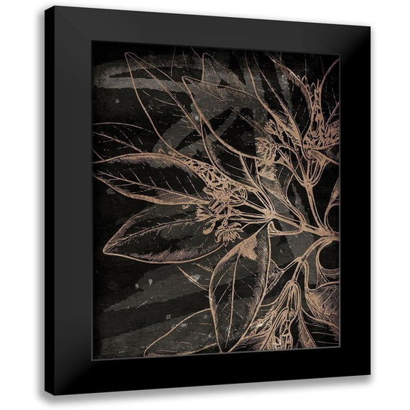 Villa, Milli 12x14 Black Modern Framed Museum Art Print Titled - Muted Golden Abstract Floral Mate