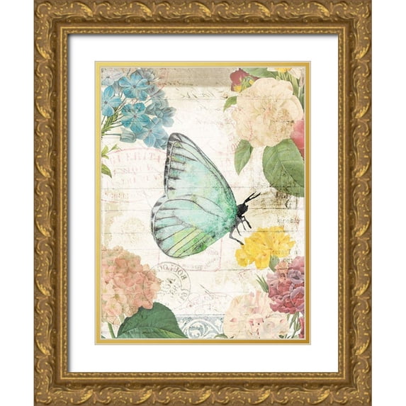 Villa, Milli 12x14 Gold Ornate Wood Framed with Double Matting Museum Art Print Titled - Butterfly Flowers