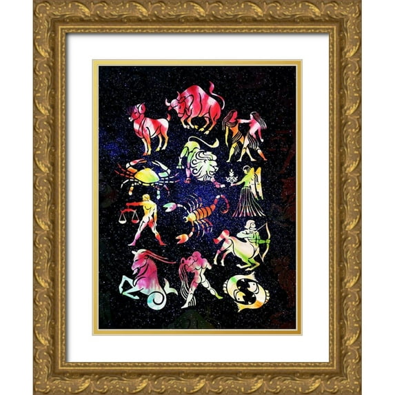 Villa, Milli 12x14 Gold Ornate Wood Framed with Double Matting Museum Art Print Titled - Zodiac Tie Dye Reverse