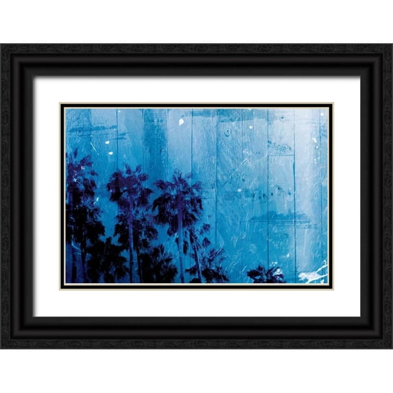 Villa, Milli 14x11 Black Ornate Wood Framed with Double Matting Museum Art Print Titled - Palm Cool Night Blue Horizontal