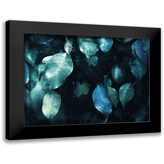 Villa, Milli 14x12 Black Modern Framed Museum Art Print Titled - Teal Hanging Leaves