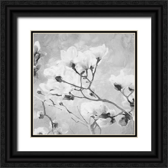 Villa, Milli 15x15 Black Ornate Wood Framed with Double Matting Museum Art Print Titled - Tree of White Flowers BW 2
