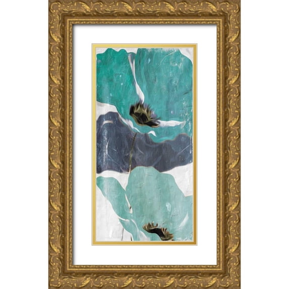 Villa, Milli 18x32 Gold Ornate Wood Framed with Double Matting Museum Art Print Titled - Floral Teal Blue Three