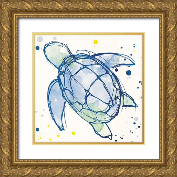 Villa, Milli 20x20 Gold Ornate Wood Framed with Double Matting Museum Art Print Titled - Minimal Sketch Turtle