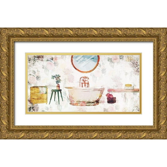Villa, Milli 24x14 Gold Ornate Wood Framed with Double Matting Museum Art Print Titled - Floral Bathroom 2