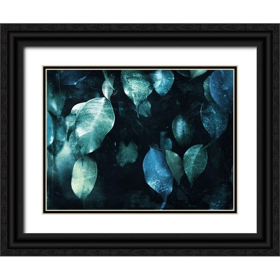 Villa, Milli 24x19 Black Ornate Wood Framed with Double Matting Museum Art Print Titled - Teal Hanging Leaves